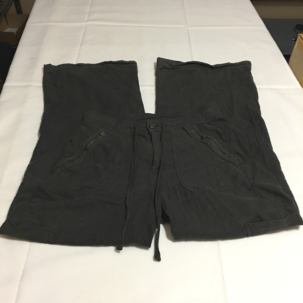 American Eagle Dreamy Drape Baggy Wide Leg Pants Women 4 Black Linen Blend